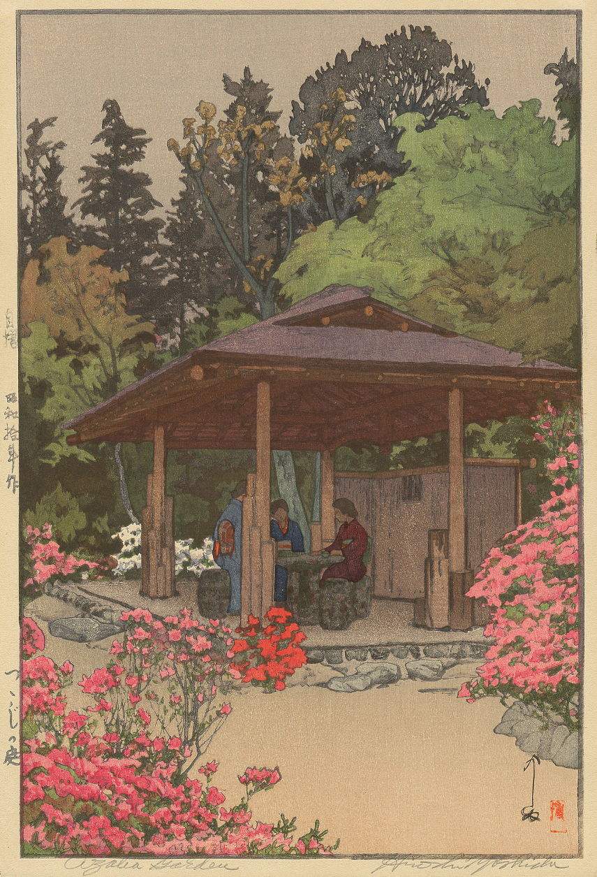 Hiroshi Yoshida “Azalea Garden” 1935 woodblock print