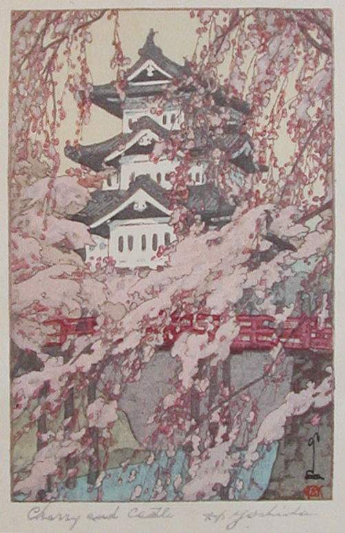 Hiroshi Yoshida “Cherry and Castle” 1939 woodblock print