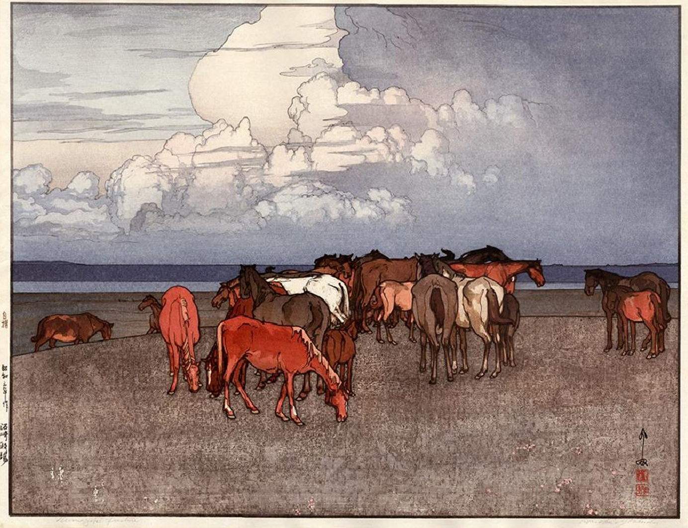 Hiroshi Yoshida “Numazaki Pasture” 1927 woodblock print