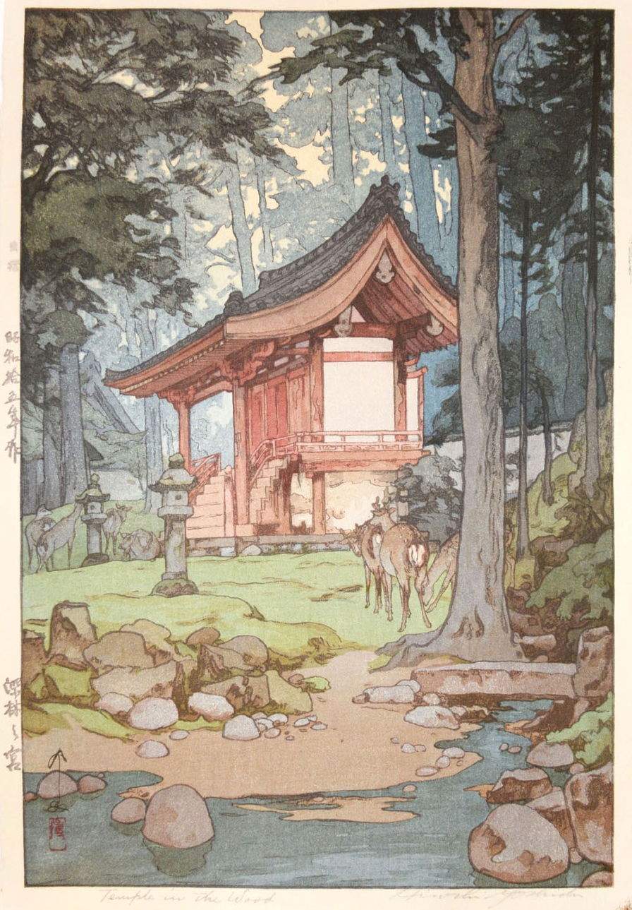 Hiroshi Yoshida “Temple in the Wood” 1940 woodblock print