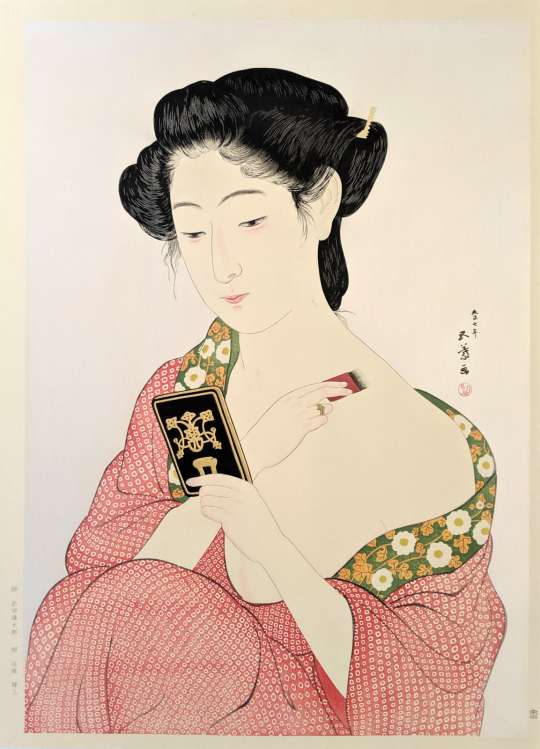 Goyo Hashiguchi “Woman Applying Powder” woodblock print thumbnail