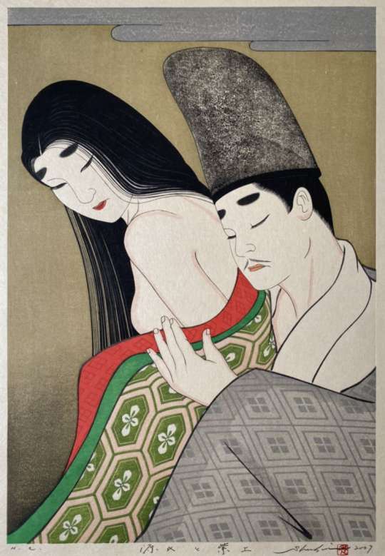 Shusui Taki “Genji and Murasaki” woodblock print thumbnail
