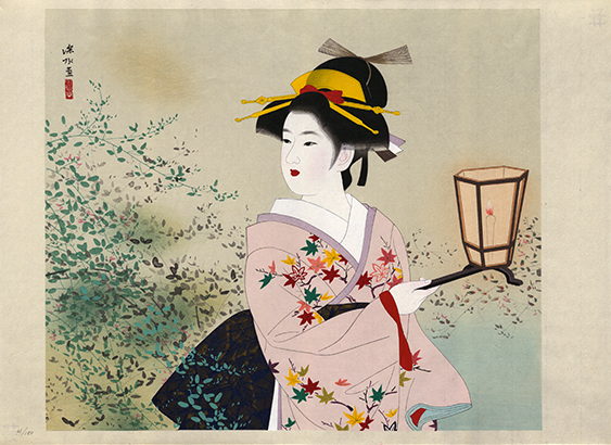 Shinsui Ito “Beauty and Bush Clover” 1982 woodblock print