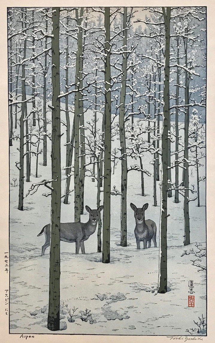 Toshi Yoshida “Aspen” 1973 woodblock print