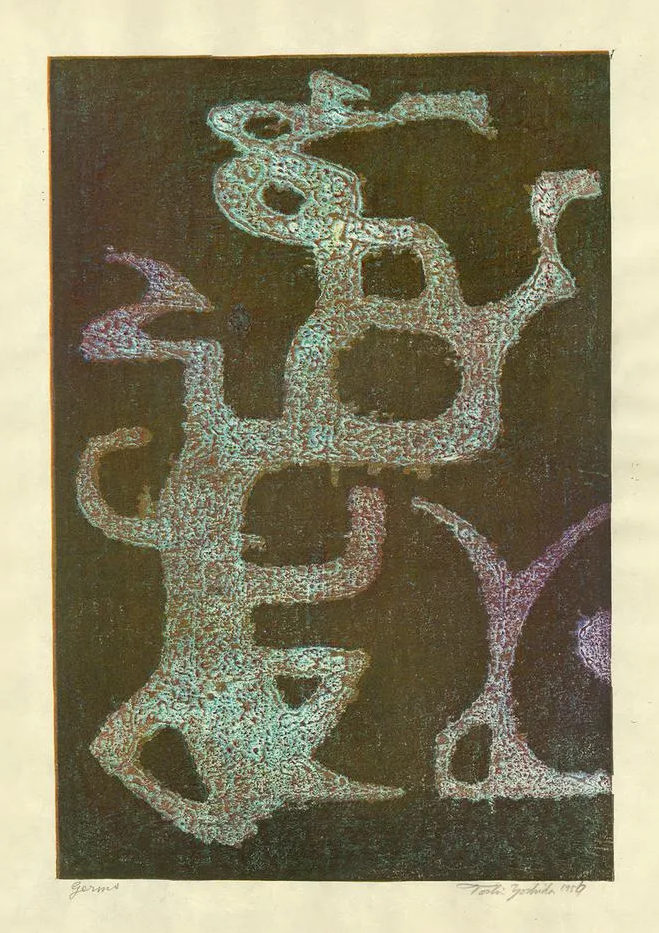 Toshi Yoshida “Germs” 1956 woodblock print