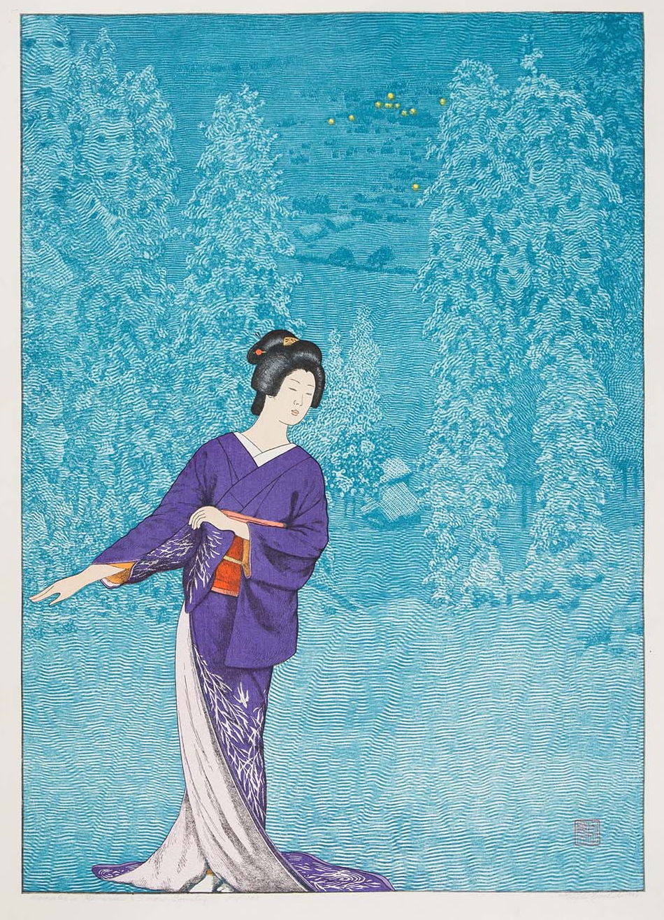 Toshi Yoshida “Komako's Reverie: Snow Country I” 1986 woodblock print