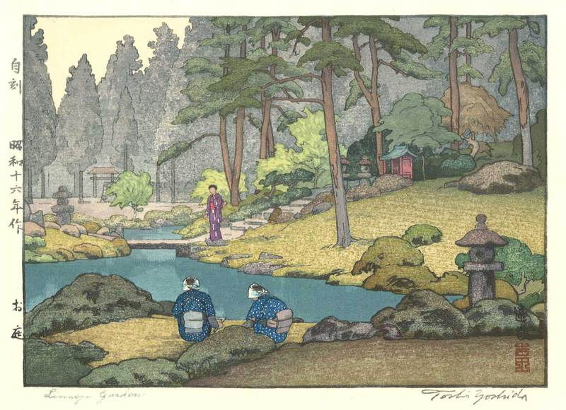 Toshi Yoshida “Linnoji Garden” 1941 woodblock print