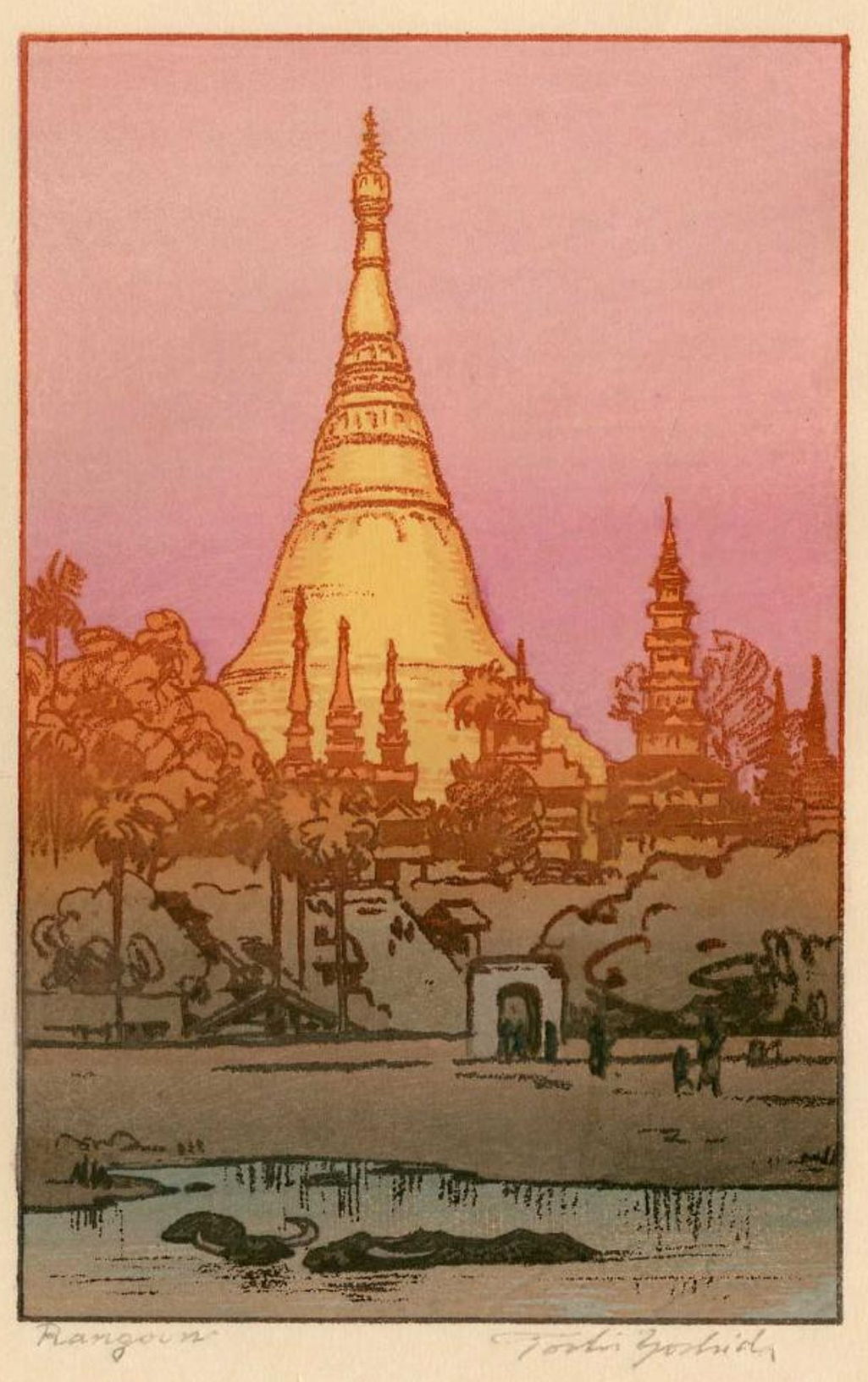Toshi Yoshida “Rangoon” 1984 woodblock print