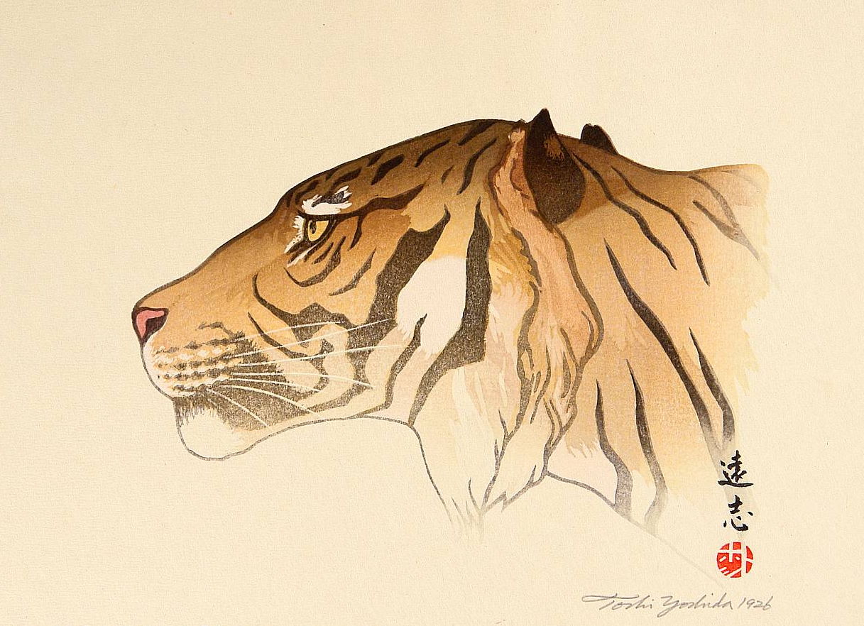 Toshi Yoshida “Tiger” 1926 woodblock print